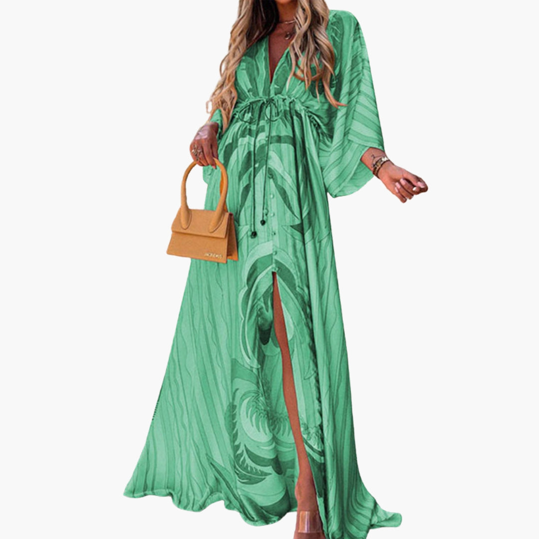 Robe de plage femme à motif imprimé avec taille à cordon de serrage