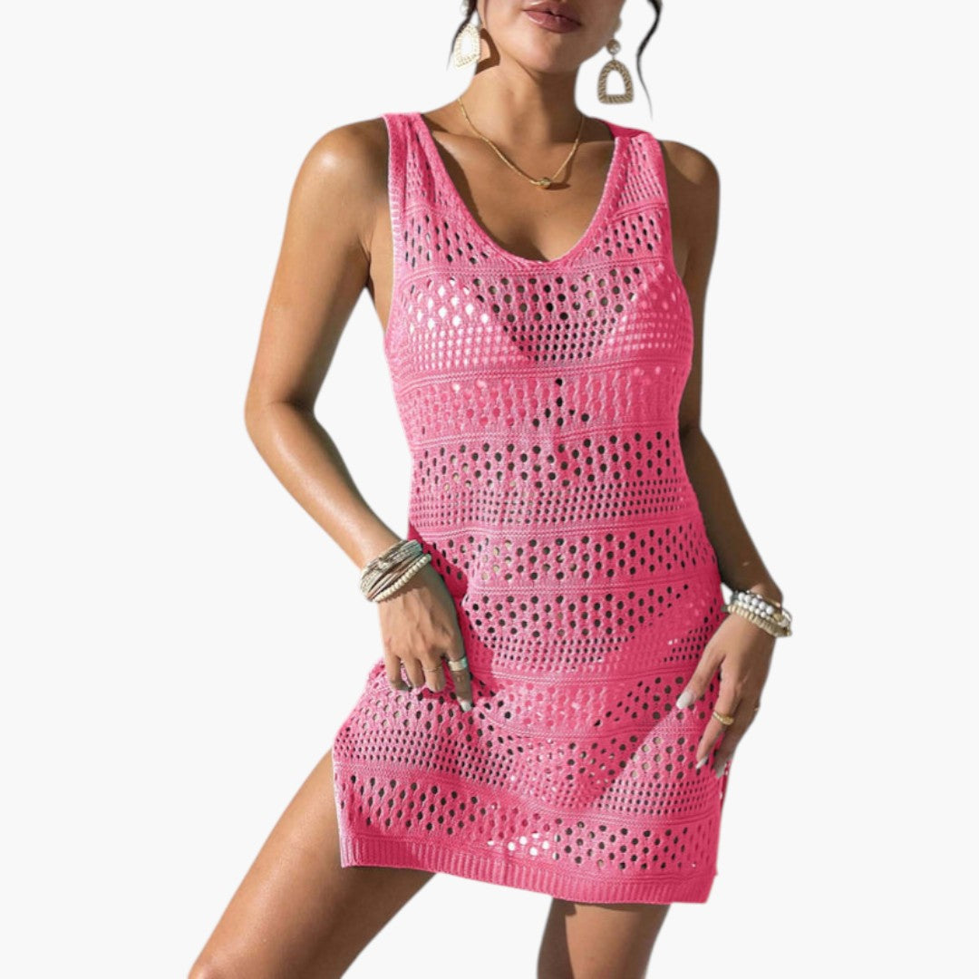 Robe de plage femmes a encolure en V et surface ajourée