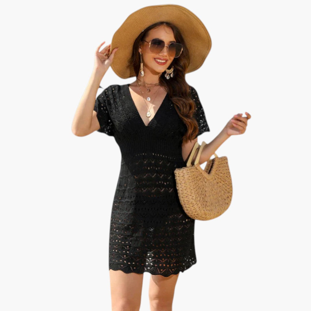 Robe de plage femmes avec encolure en V et motif crochet
