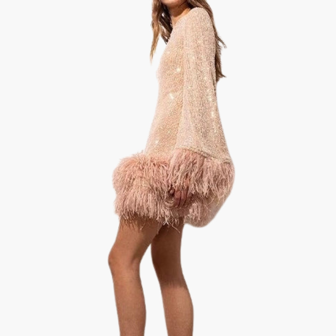 Robe de soirée femme avec sequins et finitions à plumes