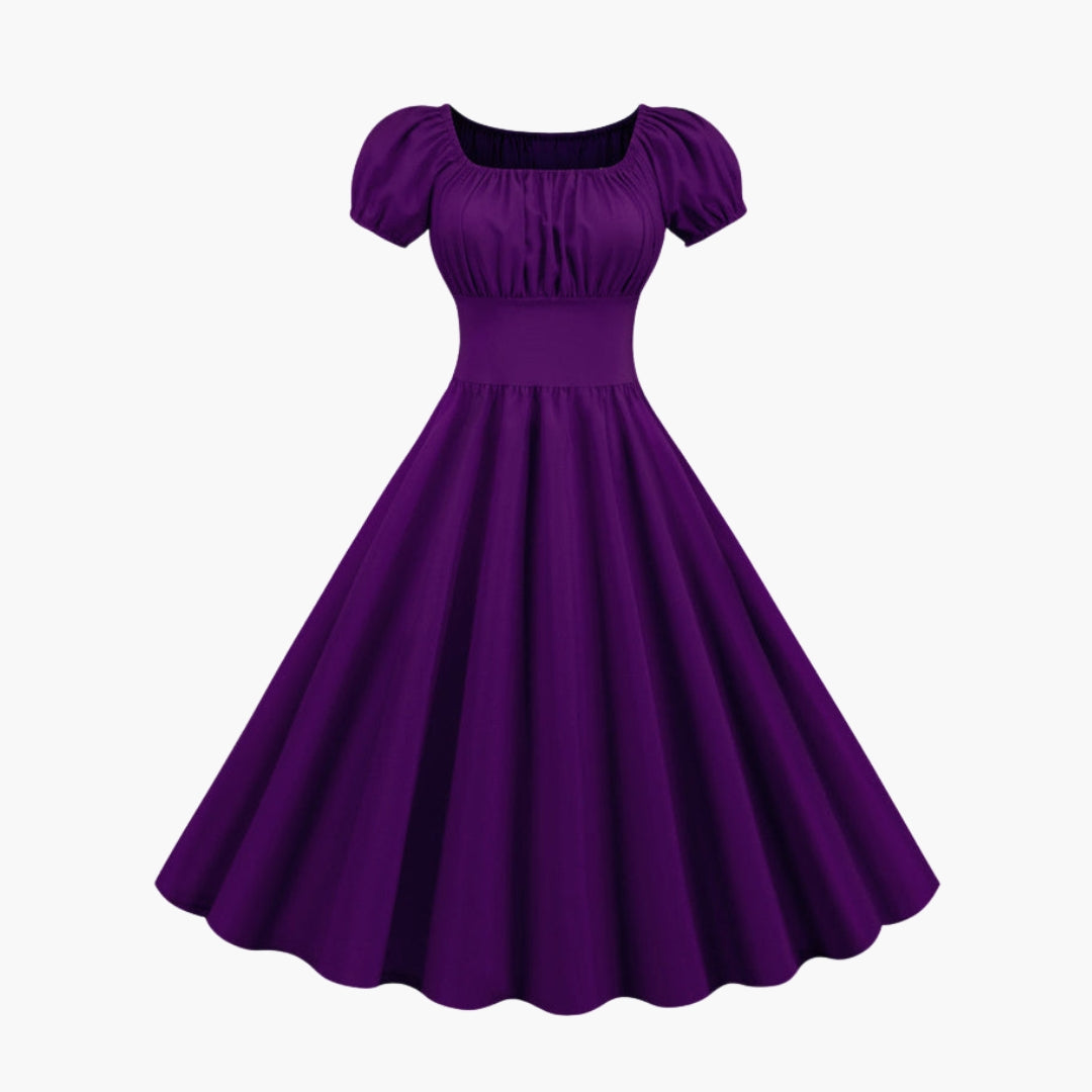 Vestido de mujer con corte acampanado y mangas abullonadas