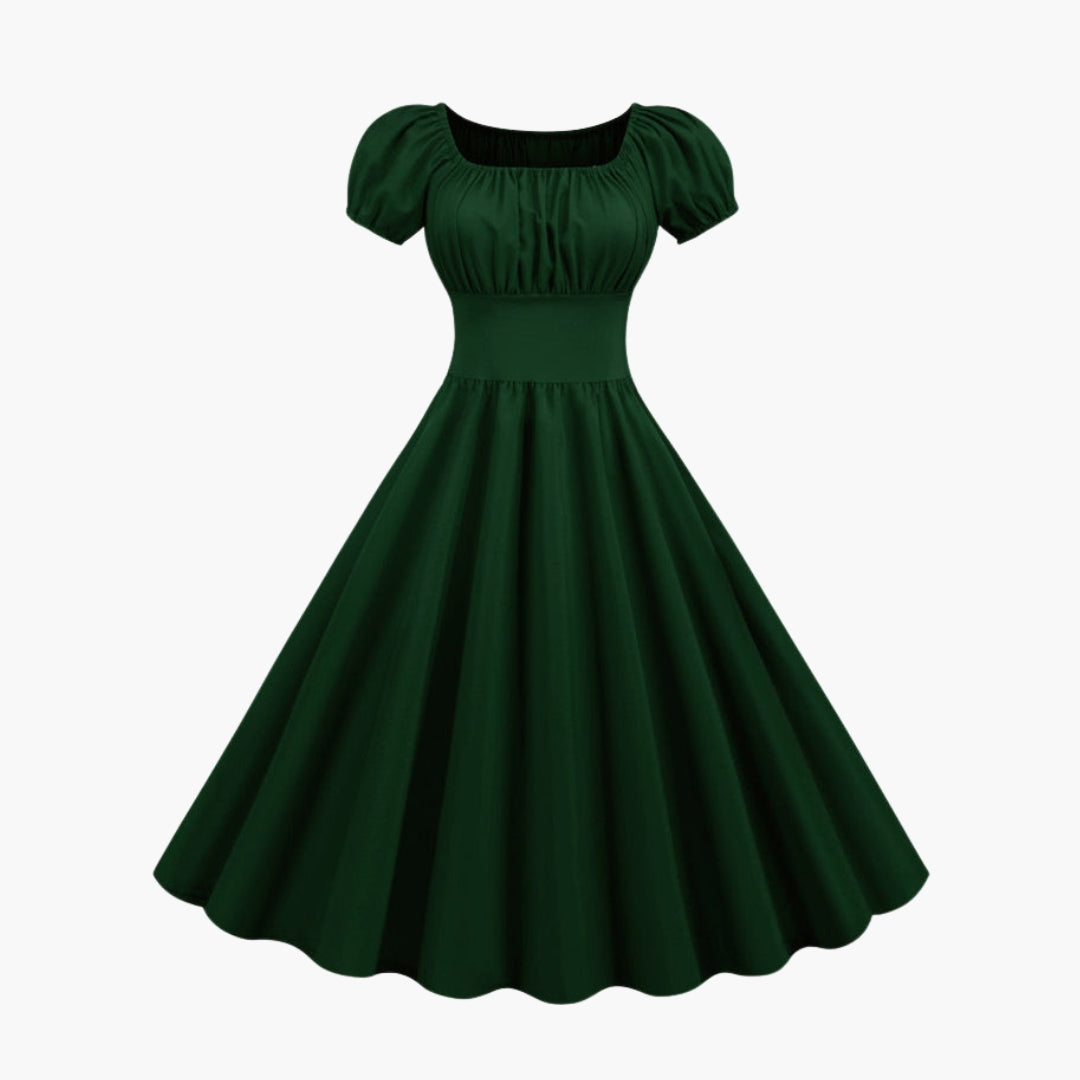 Vestido de mujer con corte acampanado y mangas abullonadas