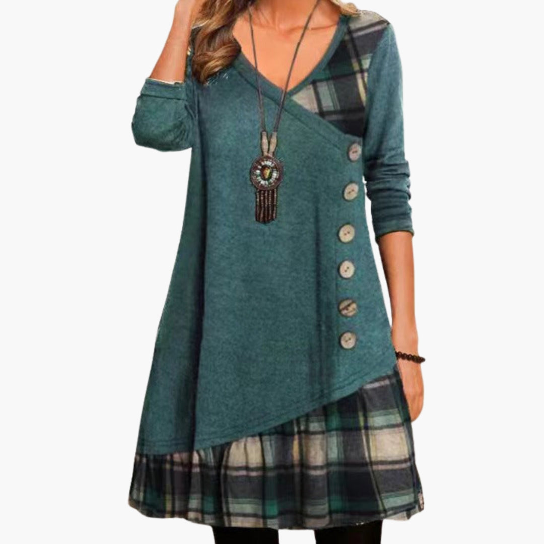 Robe femme coupe évasée avec motif à carreaux