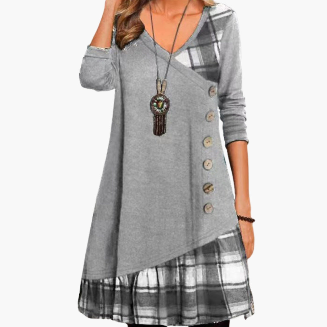 Robe femme coupe évasée avec motif à carreaux