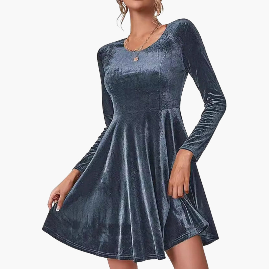 Robe femme coupe trapèze col rond et manches longues
