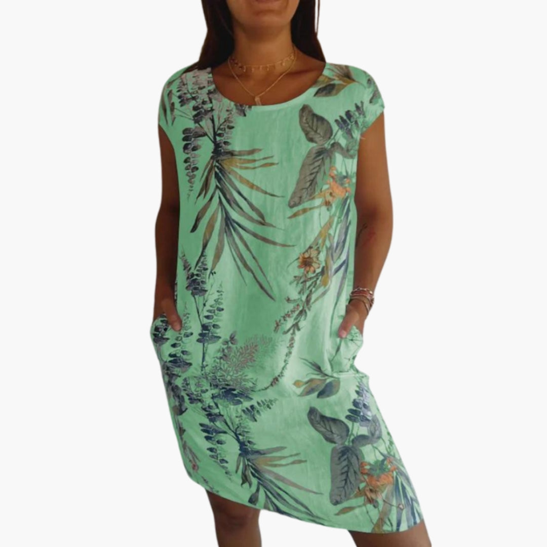 Robe femme longueur genou col rond avec poches