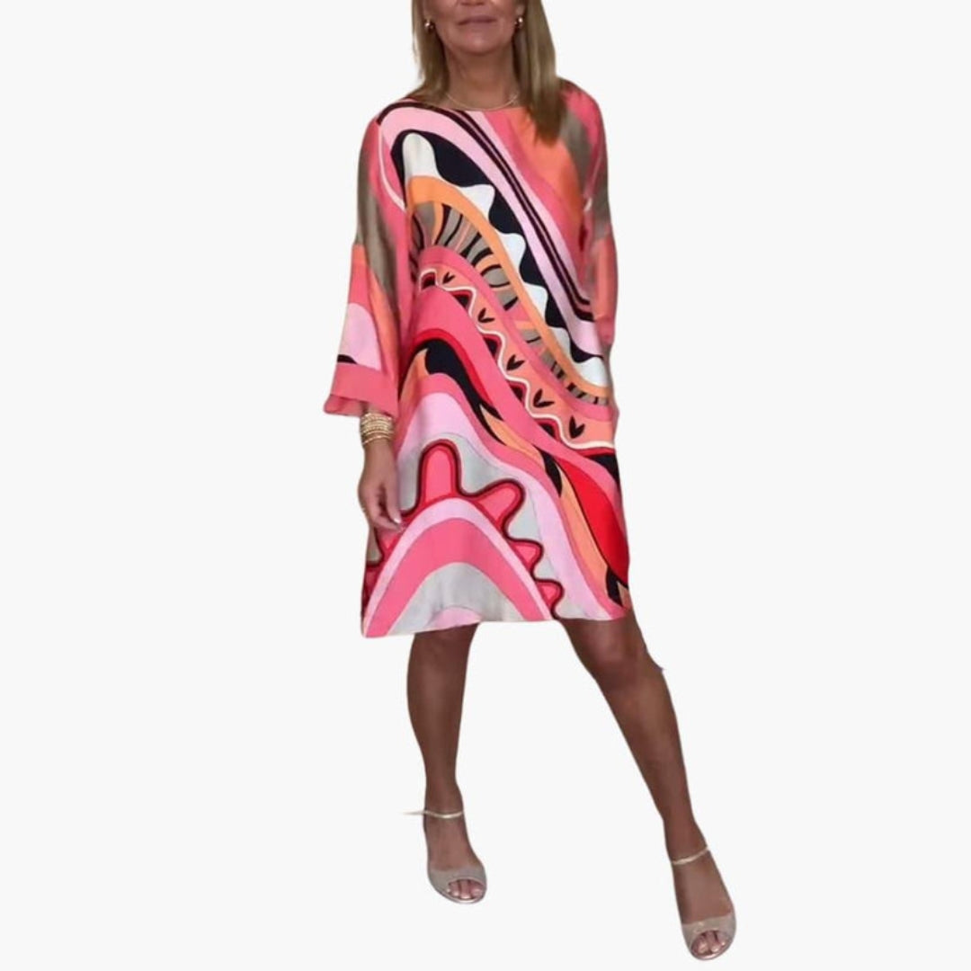 Robe femme longueur genou col rond manches longues