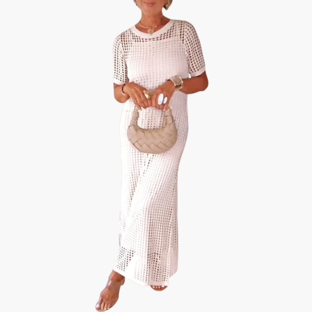Lang kjole til kvinder med udskæring og inderlag