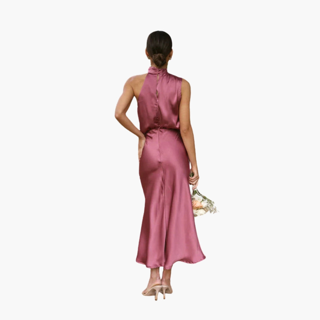 Long dress for women with draped neckline