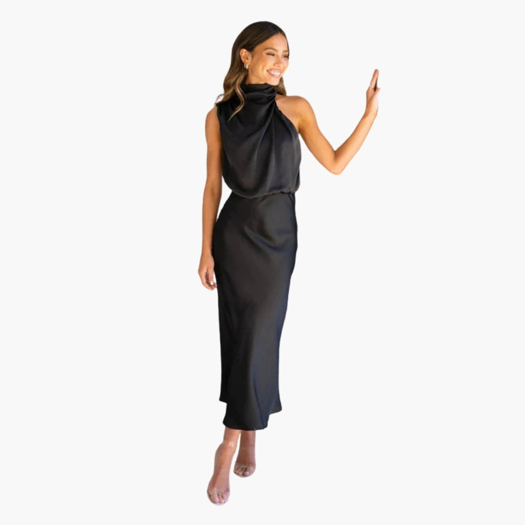 Long dress for women with draped neckline
