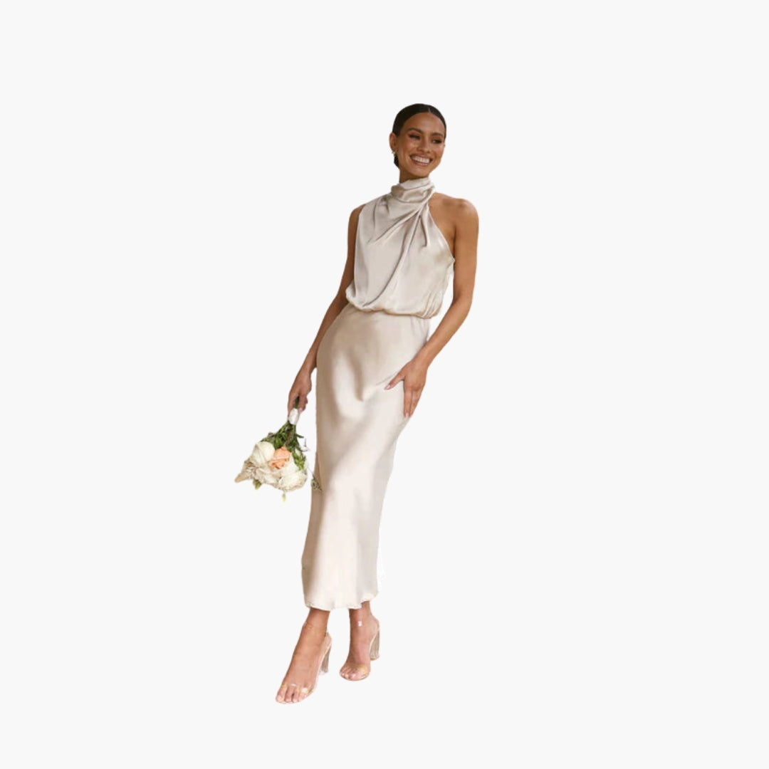 Long dress for women with draped neckline