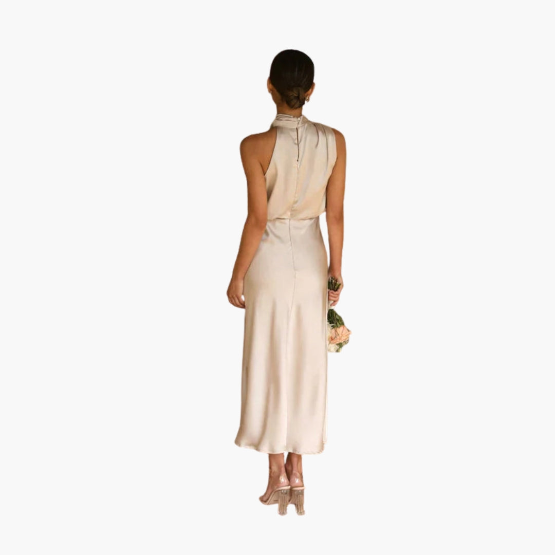 Long dress for women with draped neckline