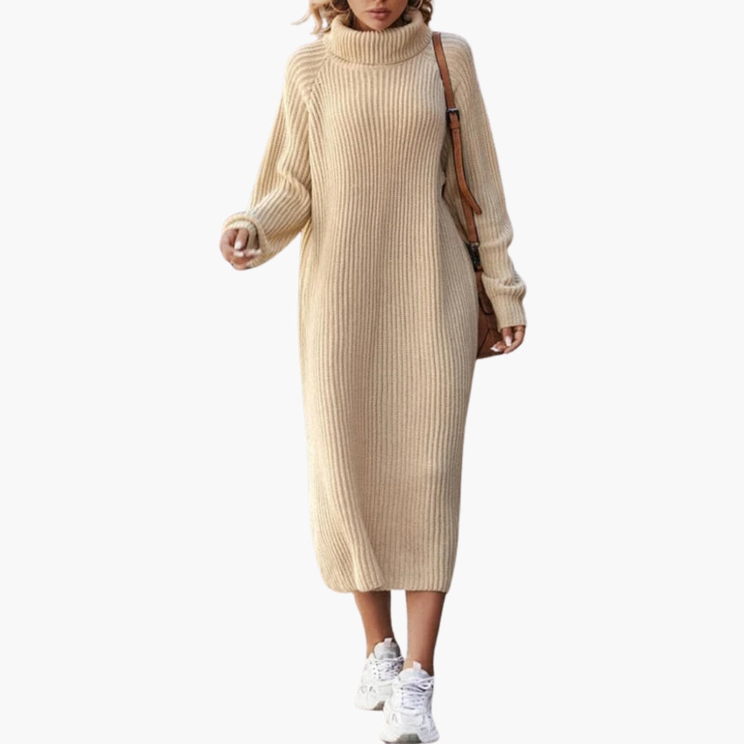 Langes Damenkleid im Pulloverstil mit Kragen und langen Ärmeln