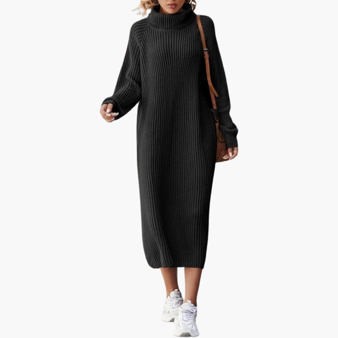 Langes Damenkleid im Pulloverstil mit Kragen und langen Ärmeln