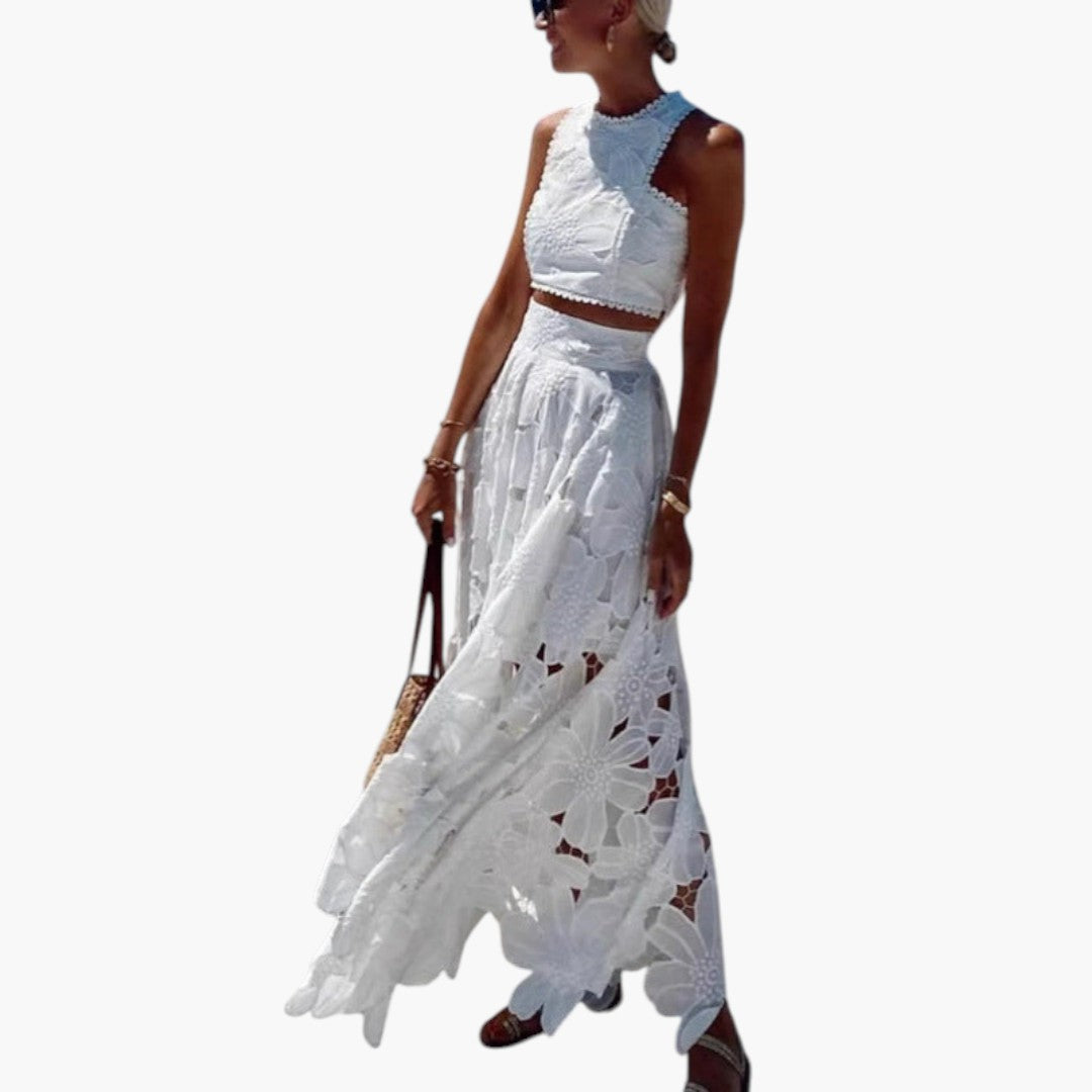Robe maxi deux pièces femmes avec jupe florale