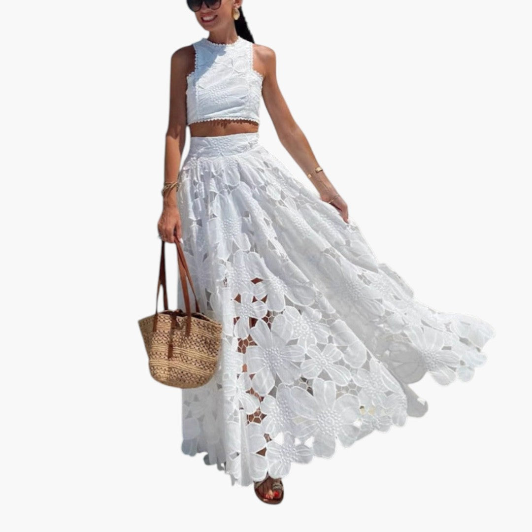 Robe maxi deux pièces femmes avec jupe florale