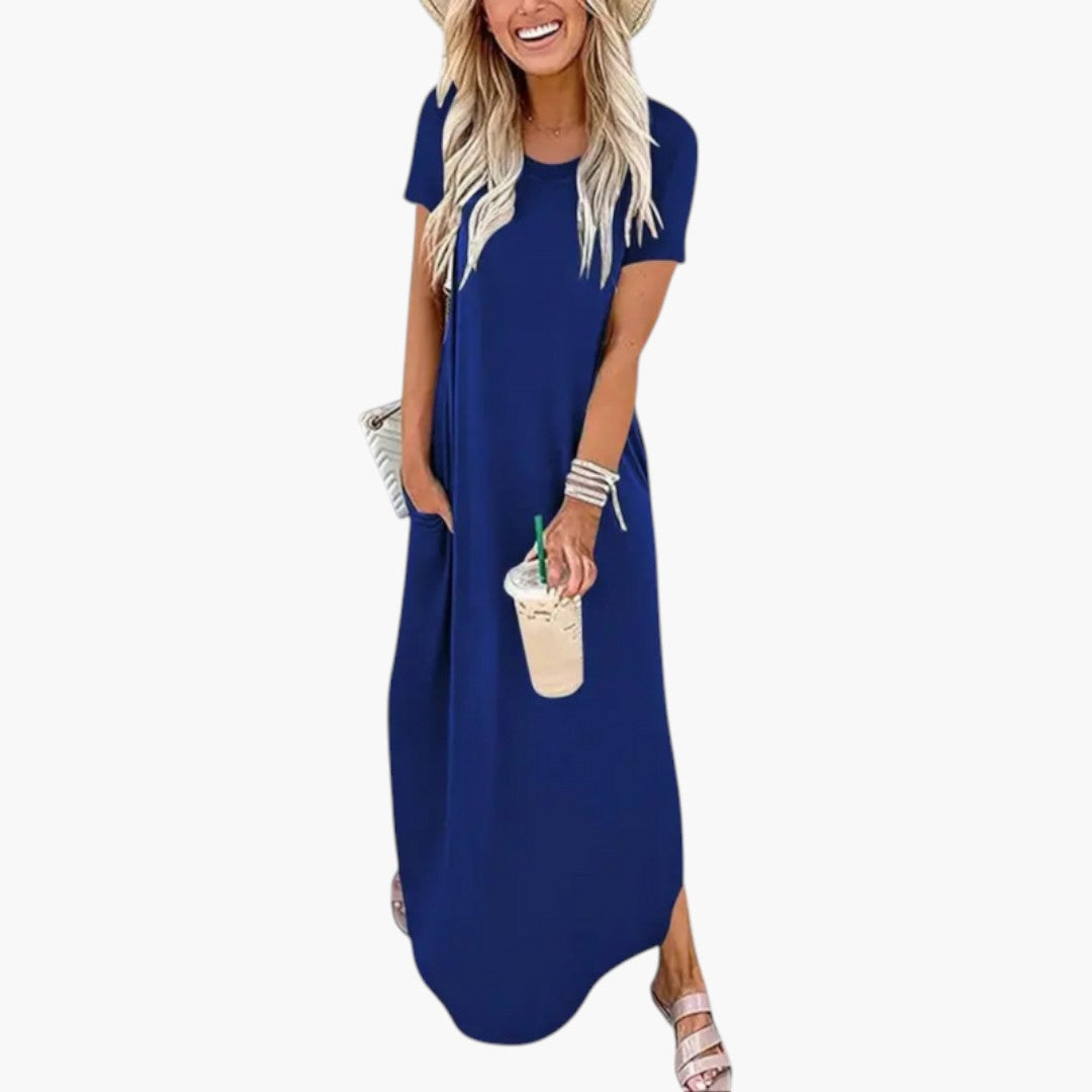 Robe maxi femme avec col rond et coupe fluide
