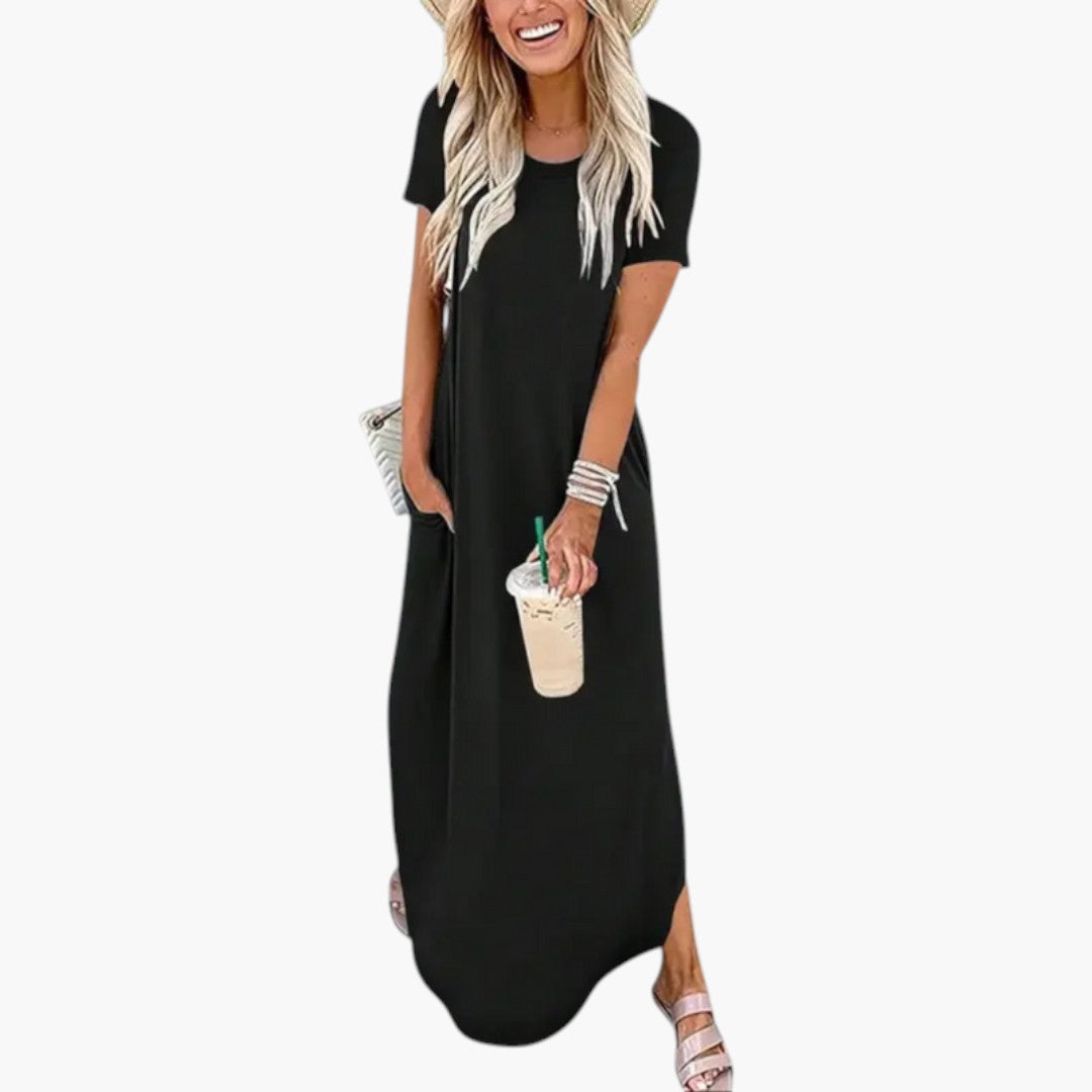 Robe maxi femme avec col rond et coupe fluide