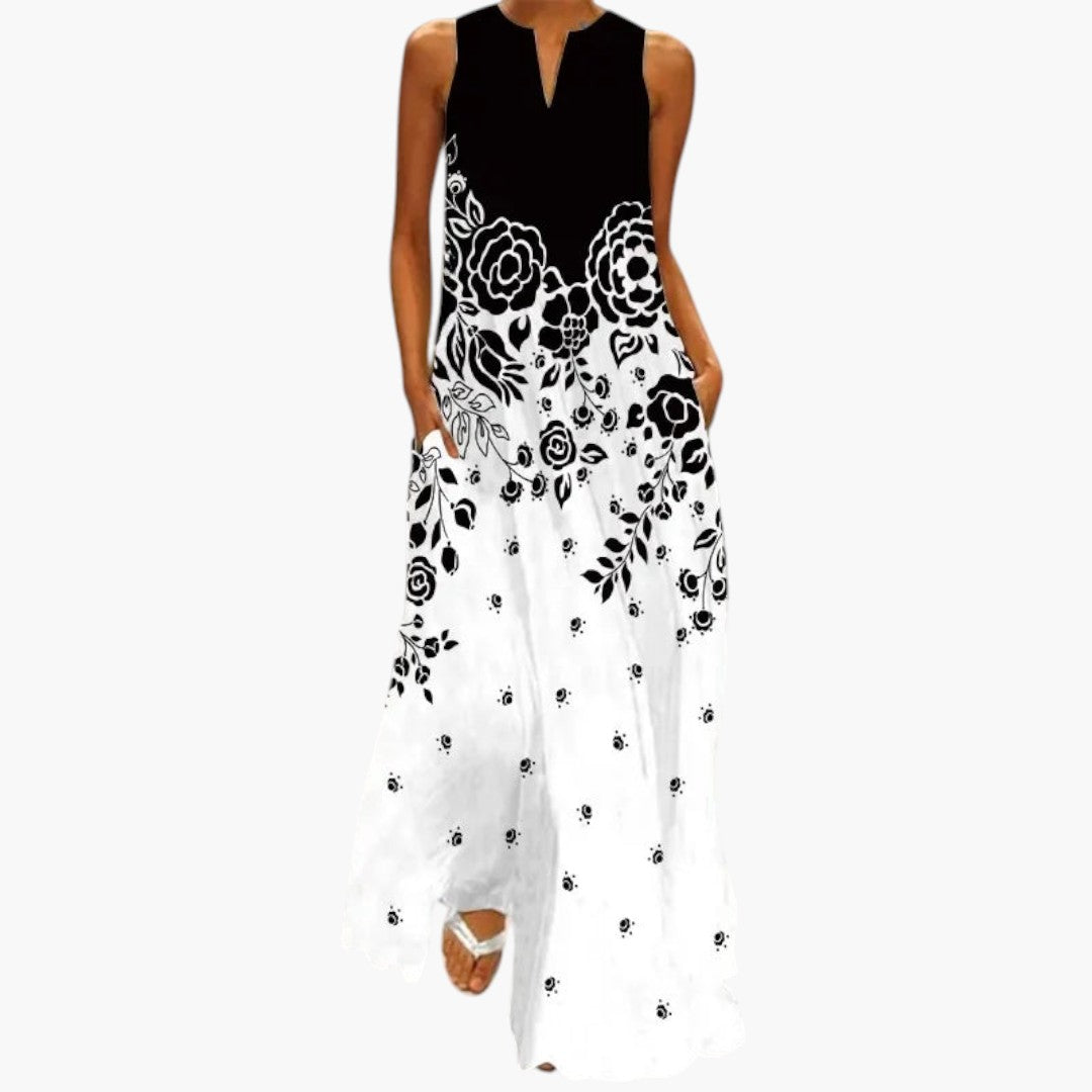 Robe maxi femme avec coupe évasée et poches
