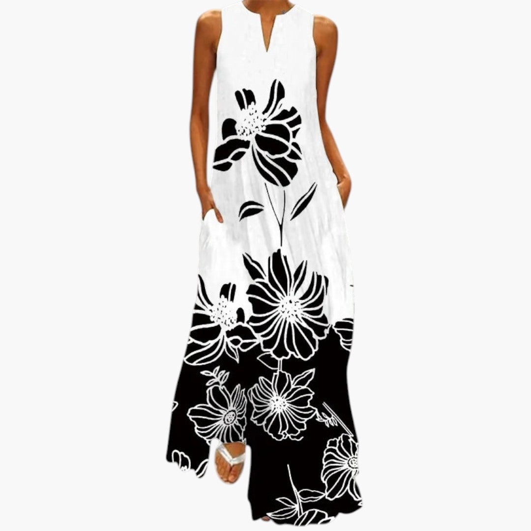 Robe maxi femme avec coupe évasée et poches