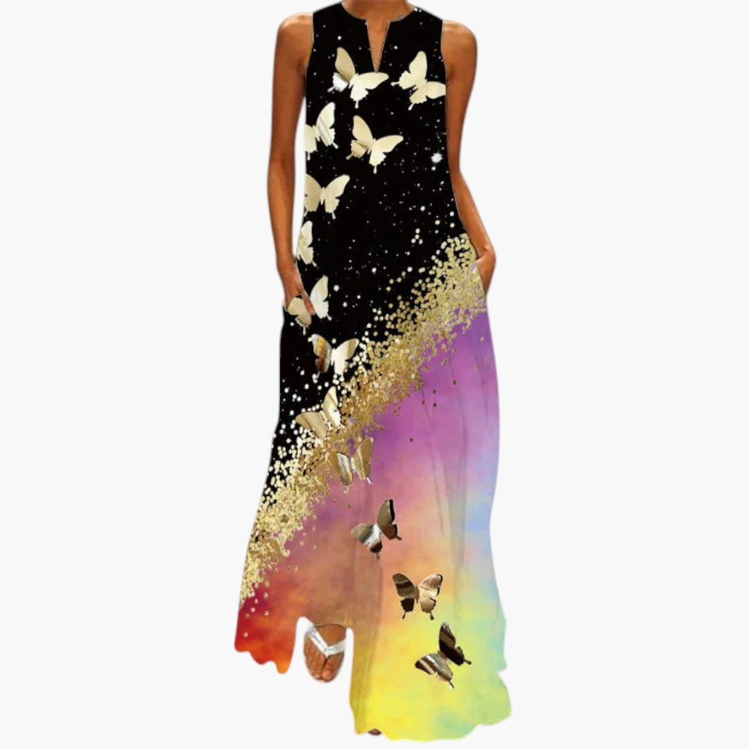 Robe maxi femme avec coupe évasée et poches