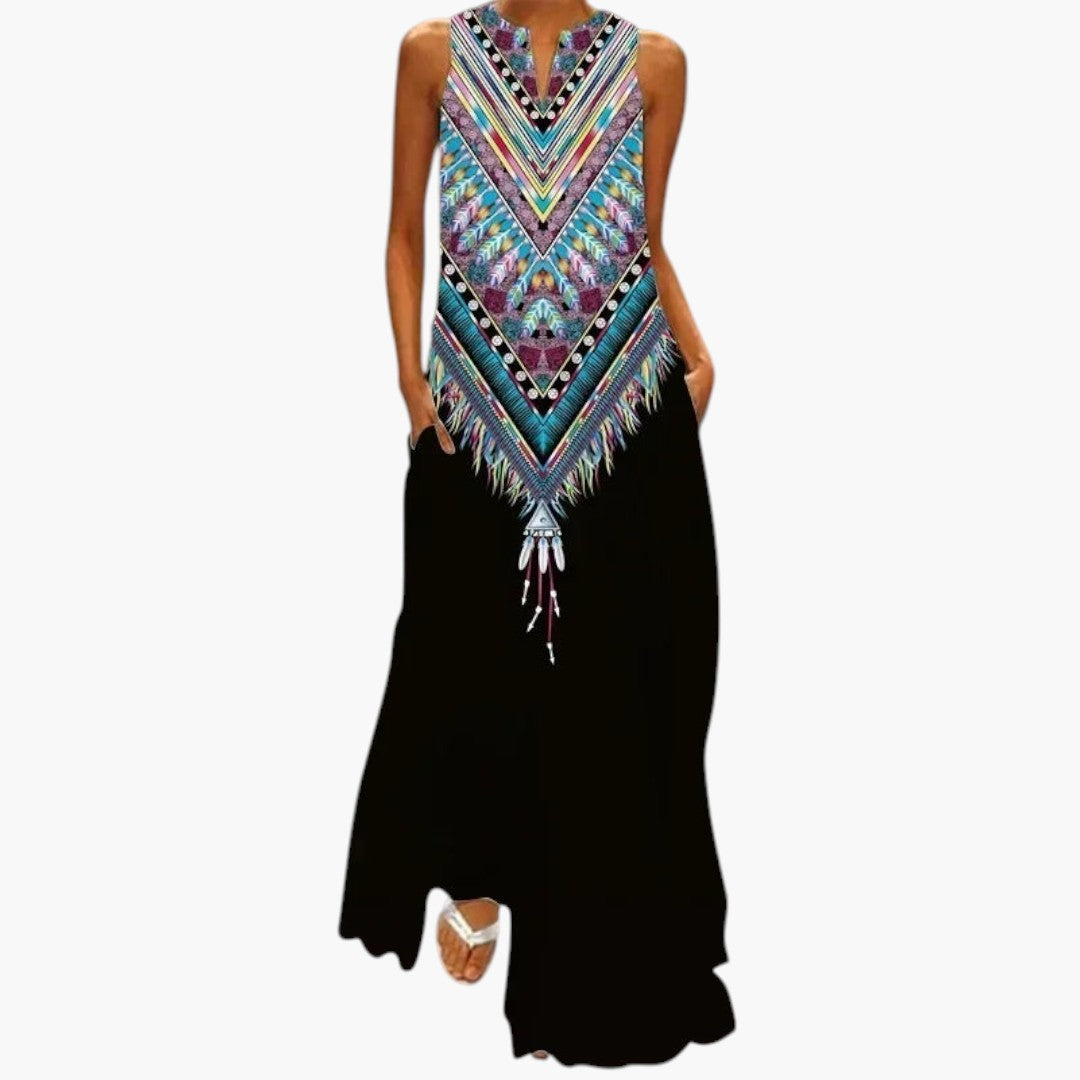 Robe maxi femme avec coupe évasée et poches