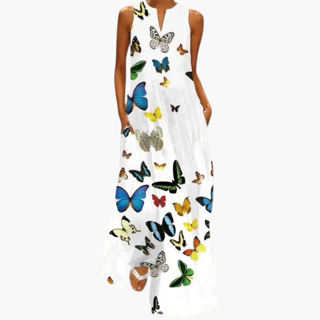 Robe maxi femme avec coupe évasée et poches