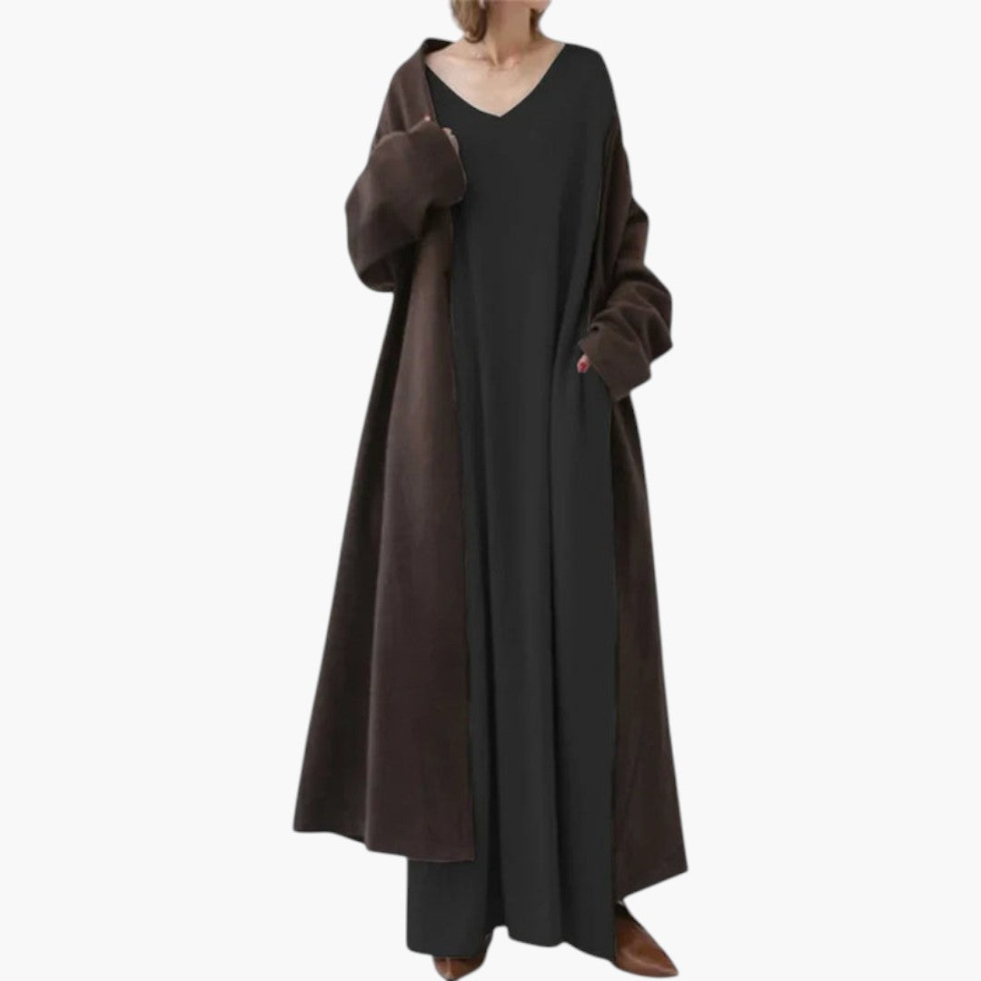 Maxikleid für Damen mit langen Ärmeln und fließendem Schnitt
