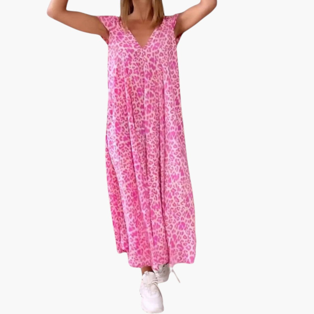Robe maxi femme col V avec manches type cap