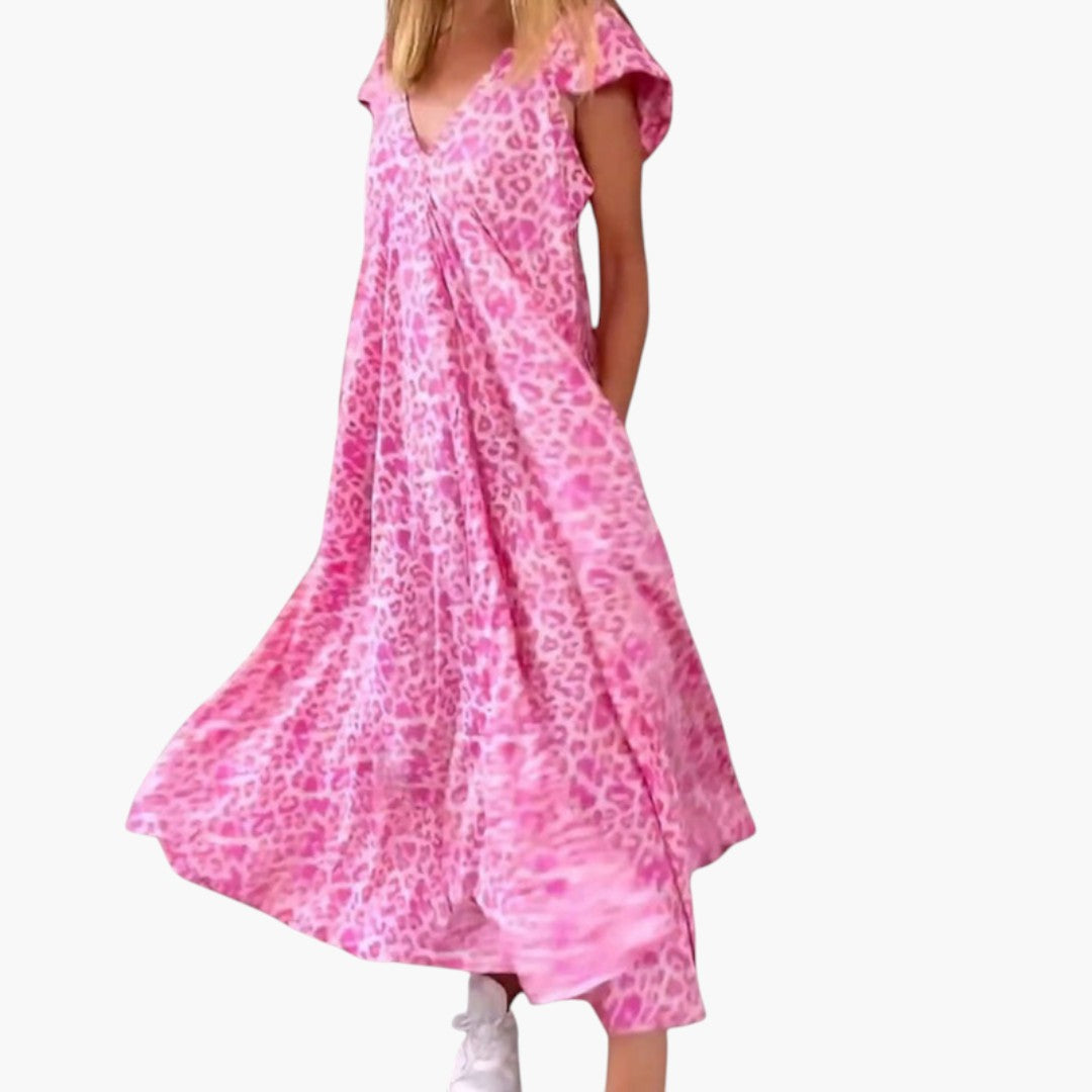 Robe maxi femme col V avec manches type cap