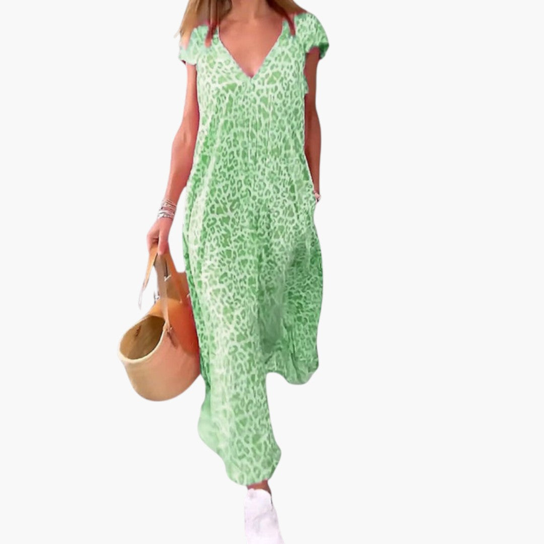 Robe maxi femme col V avec manches type cap