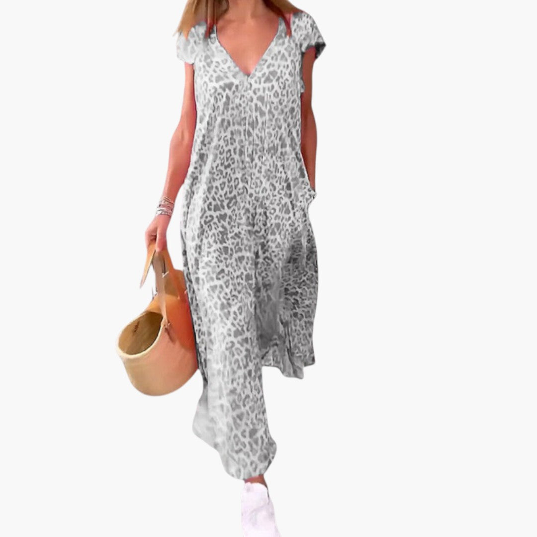 Robe maxi femme col V avec manches type cap