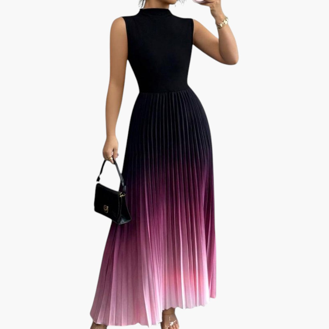 Vestido maxi para mujer sin mangas con falda plisada y cintura definida