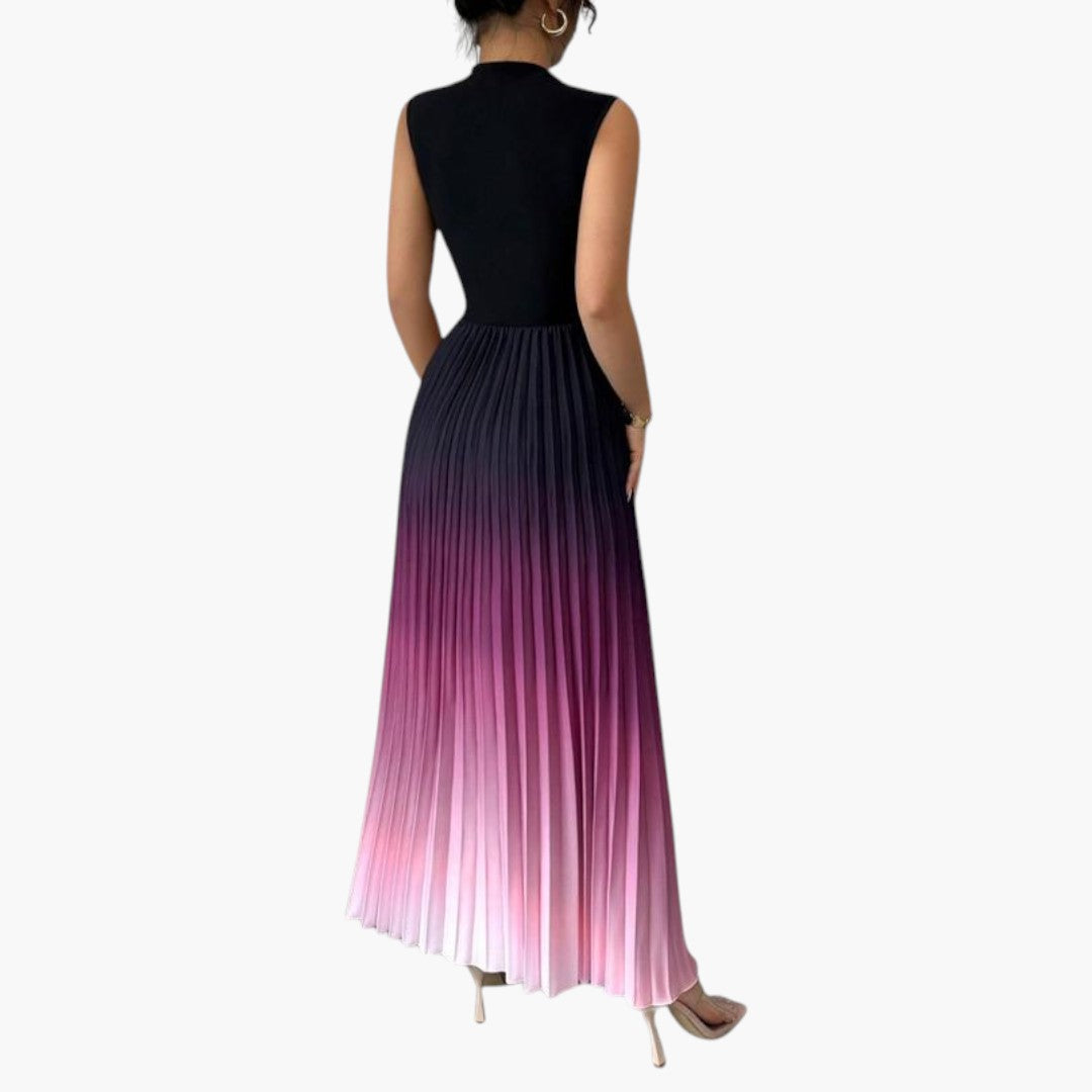 Vestido maxi para mujer sin mangas con falda plisada y cintura definida