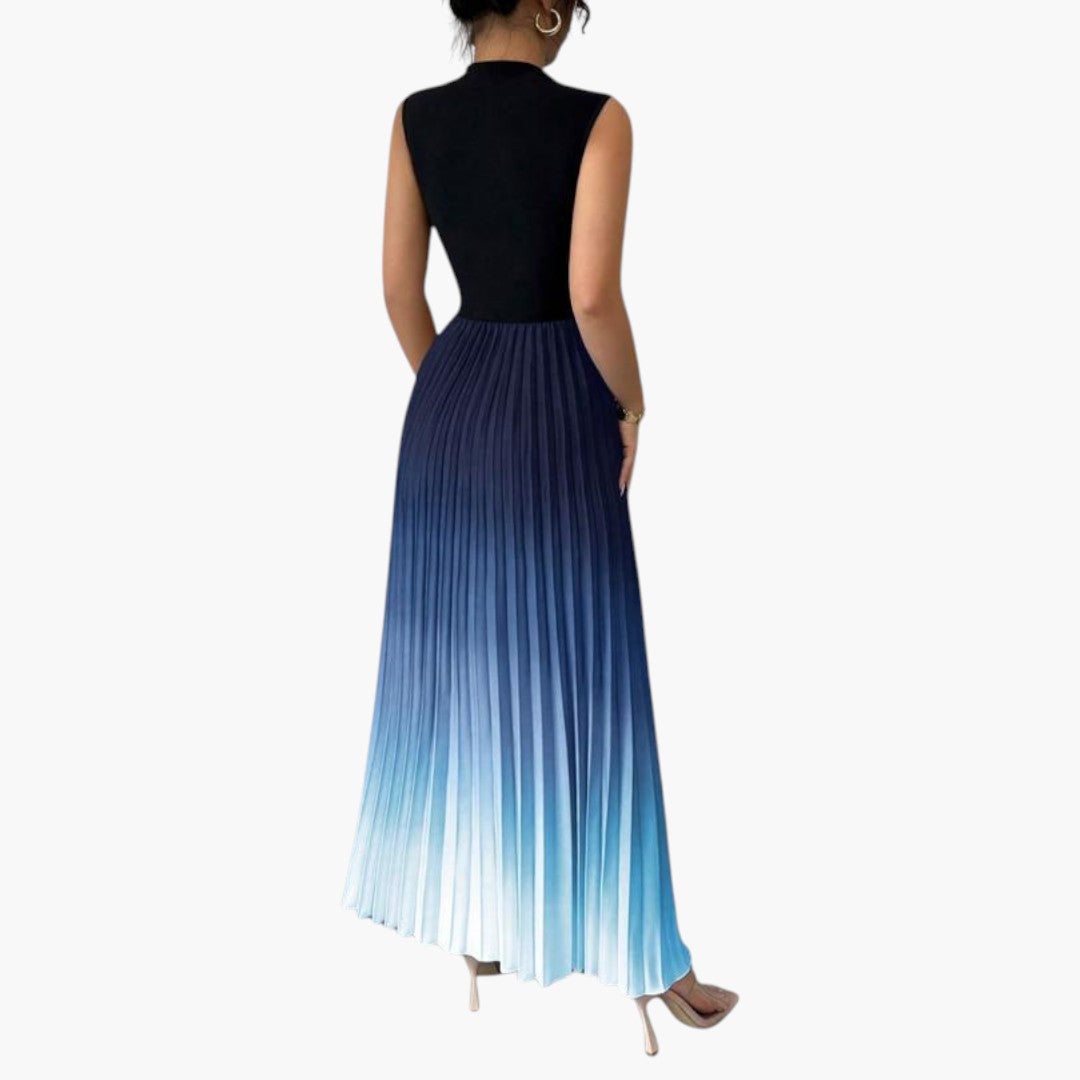 Vestido maxi para mujer sin mangas con falda plisada y cintura definida