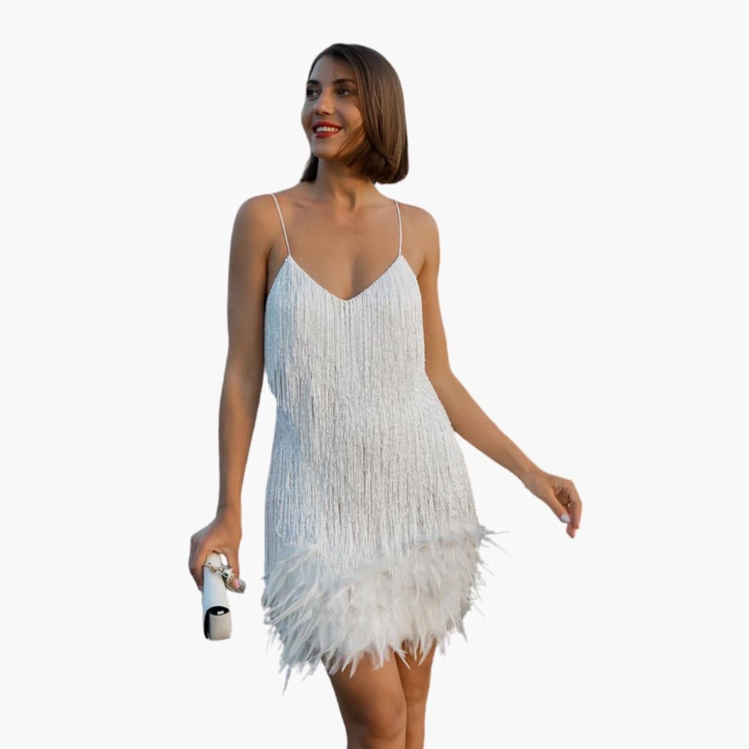 Robe midi femme à franges et sequins