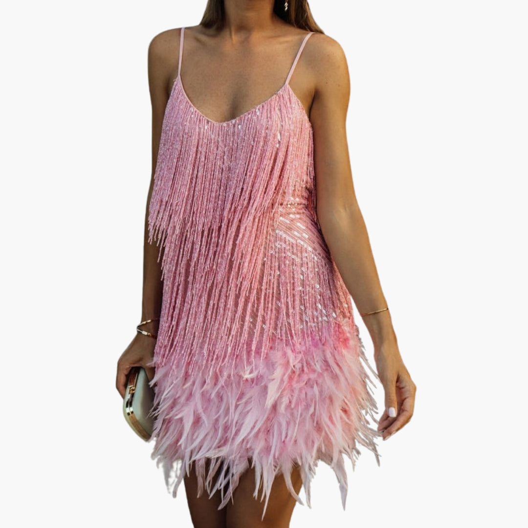 Robe midi femme à franges et sequins