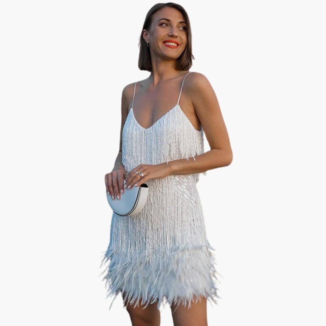 Robe midi femme à franges et sequins