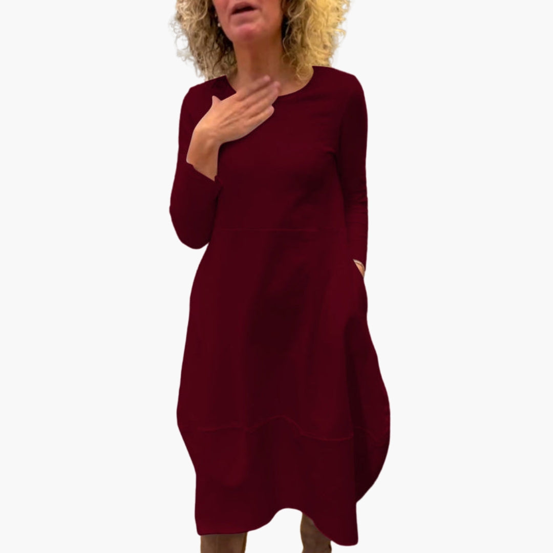 Robe midi femme à manches longues et encolure ronde