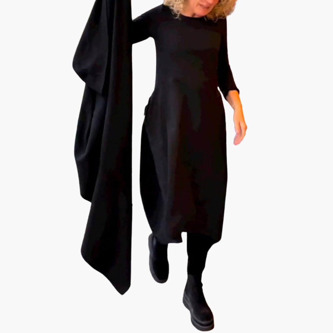 Robe midi femme à manches longues et encolure ronde