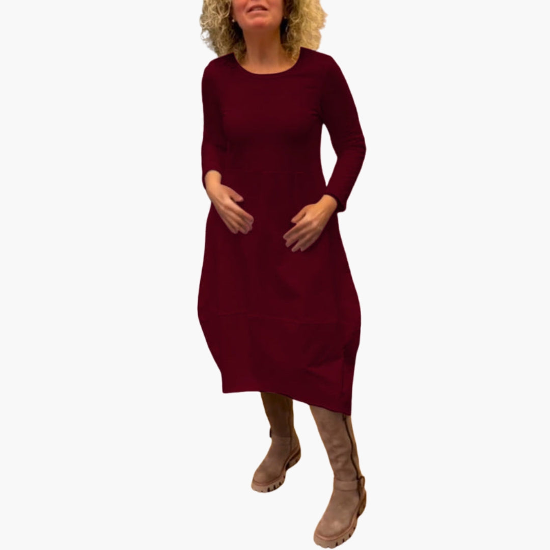 Robe midi femme à manches longues et encolure ronde