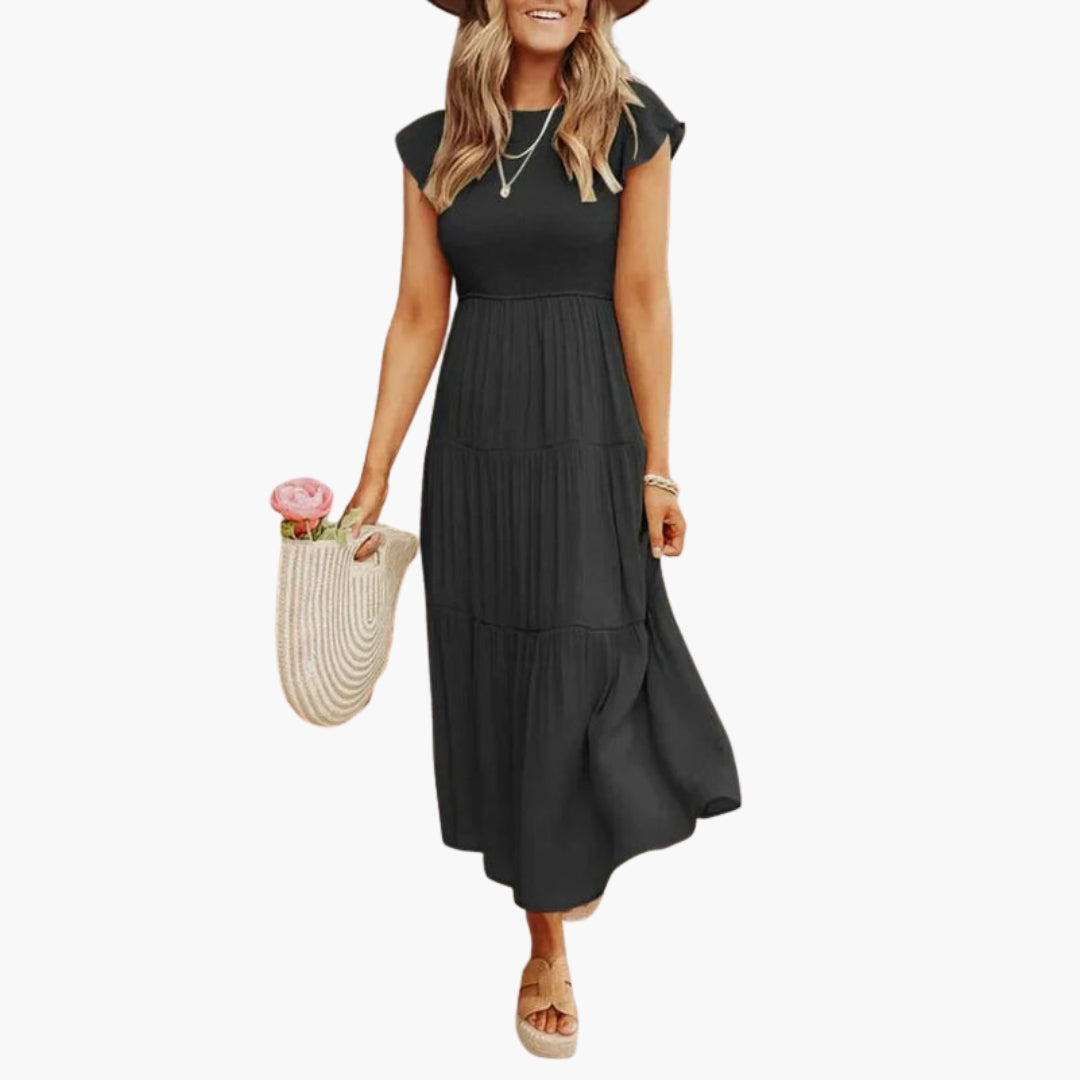Robe midi femme à manches volantées et jupe à volants
