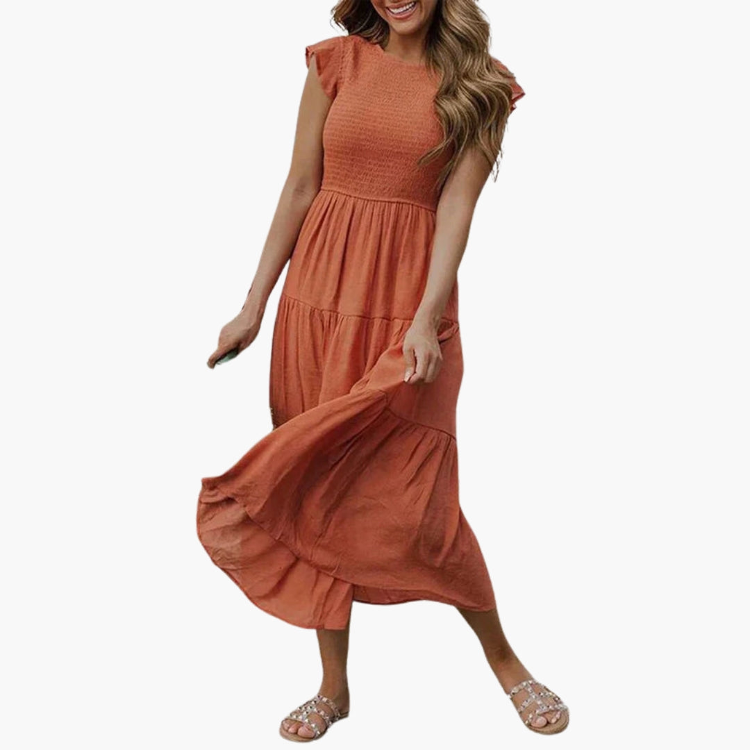 Robe midi femme à manches volantées et jupe à volants