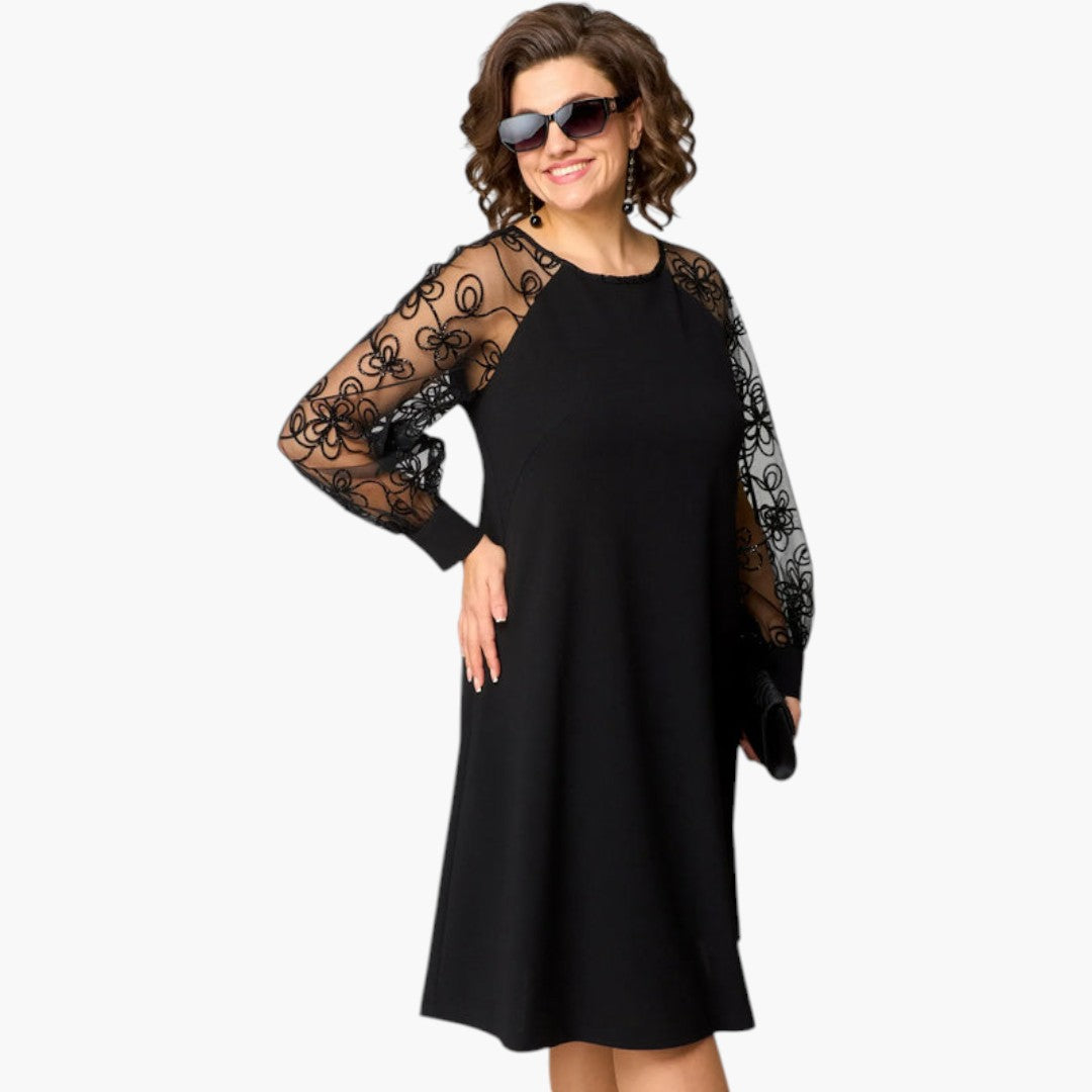 Robe midi femme avec manches en dentelle