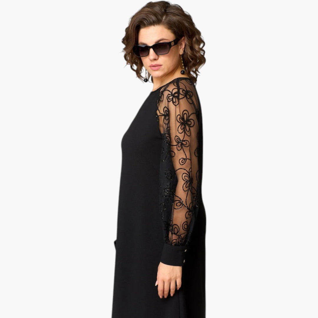 Robe midi femme avec manches en dentelle