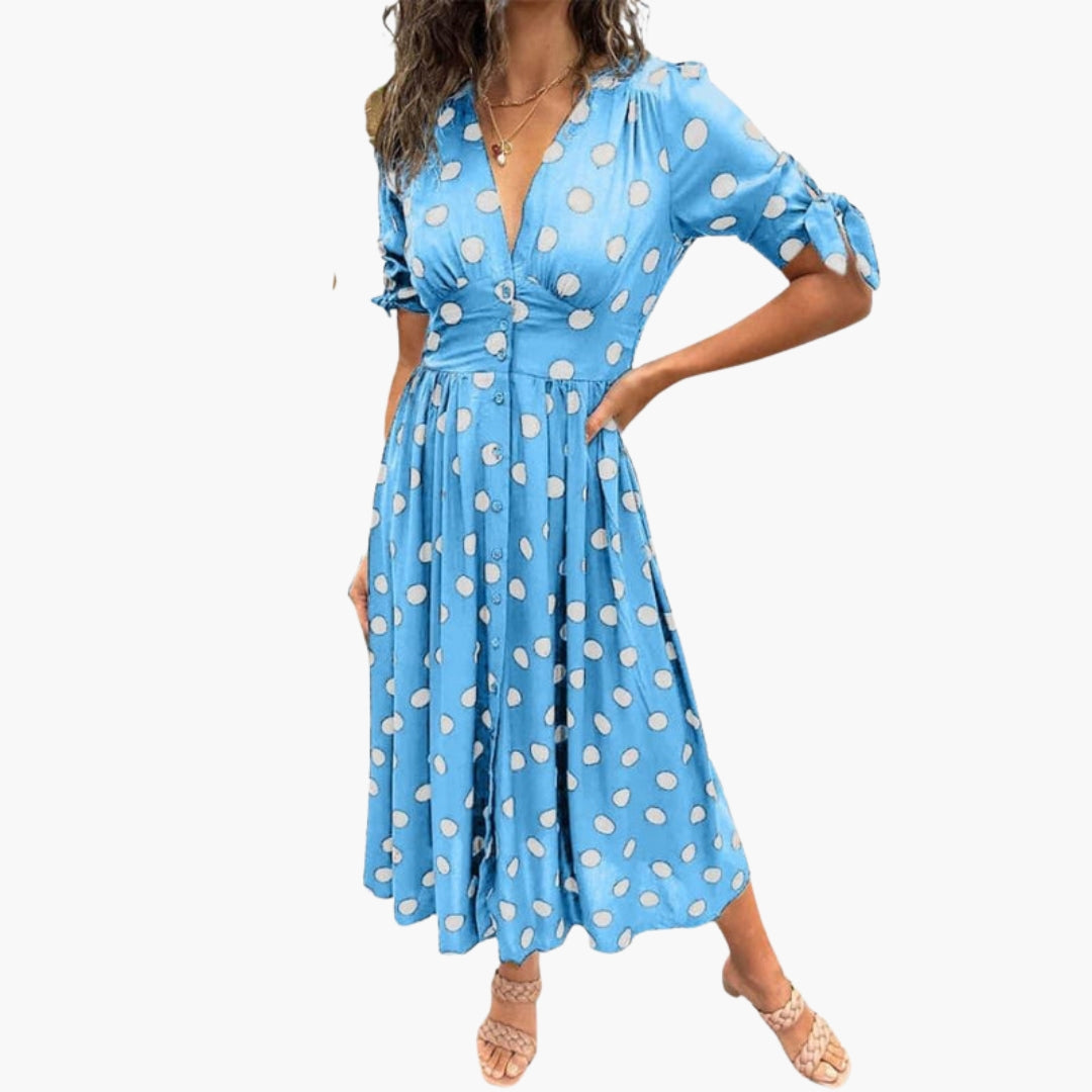Robe midi femme col V avec boutons sur le devant