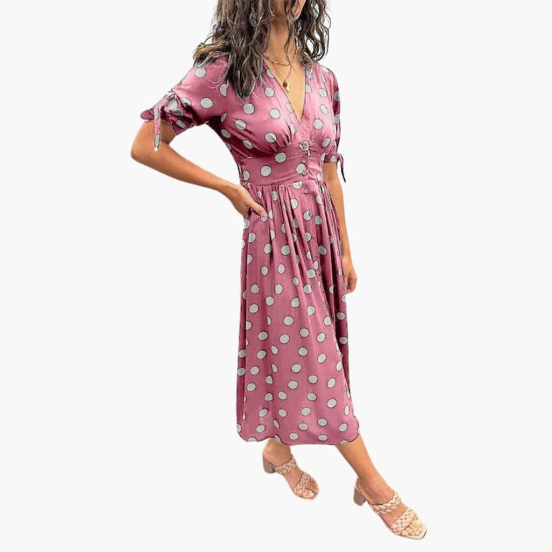Robe midi femme col V avec boutons sur le devant