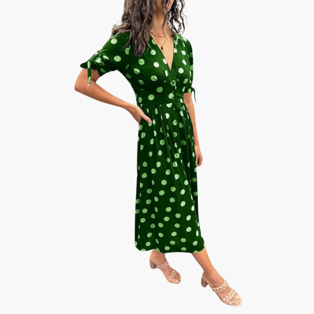 Robe midi femme col V avec boutons sur le devant
