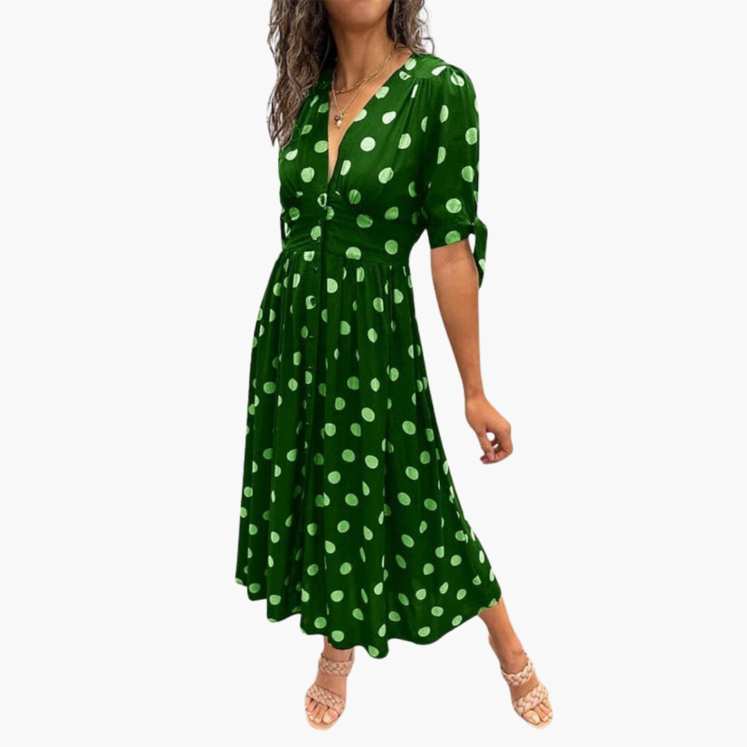 Robe midi femme col V avec boutons sur le devant