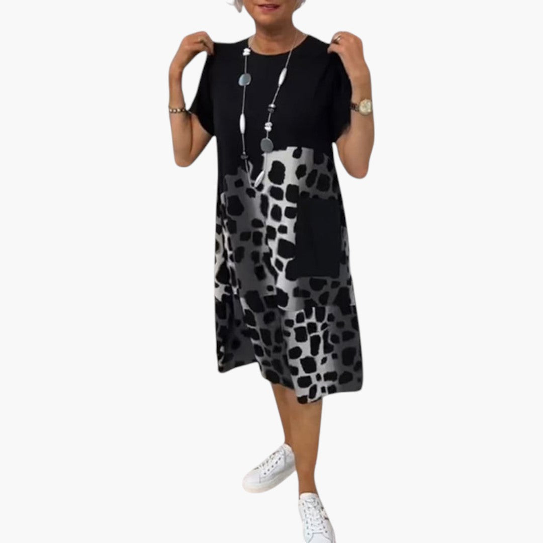 Robe midi femme manches courtes avec surface à motif
